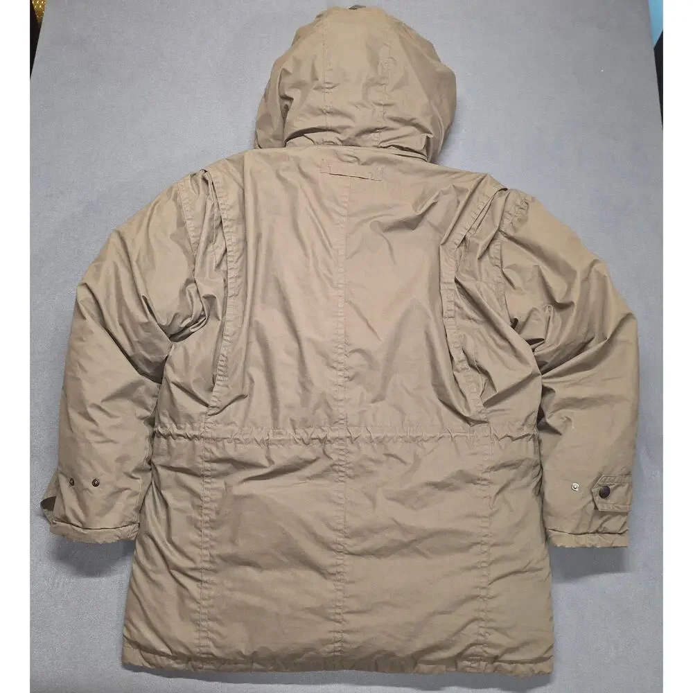 Mens Down Feather Parka Jacket Hooded Pockets Gorpcore Heavy Green Large